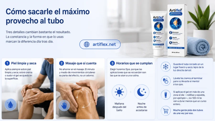 Artiflex — masaje con el gel hasta su absorción completa
